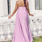 Trumpet/Mermaid One-Shoulder Sleeveless Floor-Length Jersey Plus Size Bridesmaid Dresses with Pleated Side Draping Maud DLP0025235