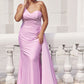 Trumpet/Mermaid One-Shoulder Sleeveless Floor-Length Jersey Plus Size Bridesmaid Dresses with Pleated Side Draping Maud DLP0025235