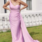 Trumpet/Mermaid One-Shoulder Sleeveless Floor-Length Jersey Plus Size Bridesmaid Dresses with Pleated Side Draping Maud DLP0025235