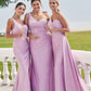 Trumpet/Mermaid One-Shoulder Sleeveless Floor-Length Jersey Plus Size Bridesmaid Dresses with Pleated Side Draping Maud DLP0025235