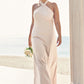 Sheath/Column Halter Sleeveless Ankle-Length Stretch Satin Plus Size Bridesmaid Dresses with Bowknot Alyson DLP0025237