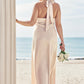 Sheath/Column Halter Sleeveless Ankle-Length Stretch Satin Plus Size Bridesmaid Dresses with Bowknot Alyson DLP0025237