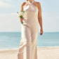 Sheath/Column Halter Sleeveless Ankle-Length Stretch Satin Plus Size Bridesmaid Dresses with Bowknot Alyson DLP0025237