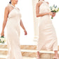 Sheath/Column Halter Sleeveless Ankle-Length Stretch Satin Plus Size Bridesmaid Dresses with Bowknot Alyson DLP0025237