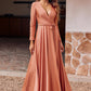 A-line V Neck Full/Long Sleeve Floor-Length Jersey Bridesmaid Dresses with Pleated Sashes Camilla DLP0025246