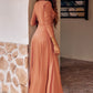 A-line V Neck Full/Long Sleeve Floor-Length Jersey Bridesmaid Dresses with Pleated Sashes Camilla DLP0025246