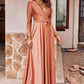 A-line V Neck Full/Long Sleeve Floor-Length Jersey Bridesmaid Dresses with Pleated Sashes Camilla DLP0025246