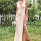 Trumpet/Mermaid V Neck Sleeveless Floor-Length Stretch Satin Bridesmaid Dresses with Pleated Split Sherlyn DLP0025255