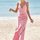 Trumpet/Mermaid V Neck Sleeveless Floor-Length Stretch Satin Bridesmaid Dresses with Pleated Marlie DLP0025256