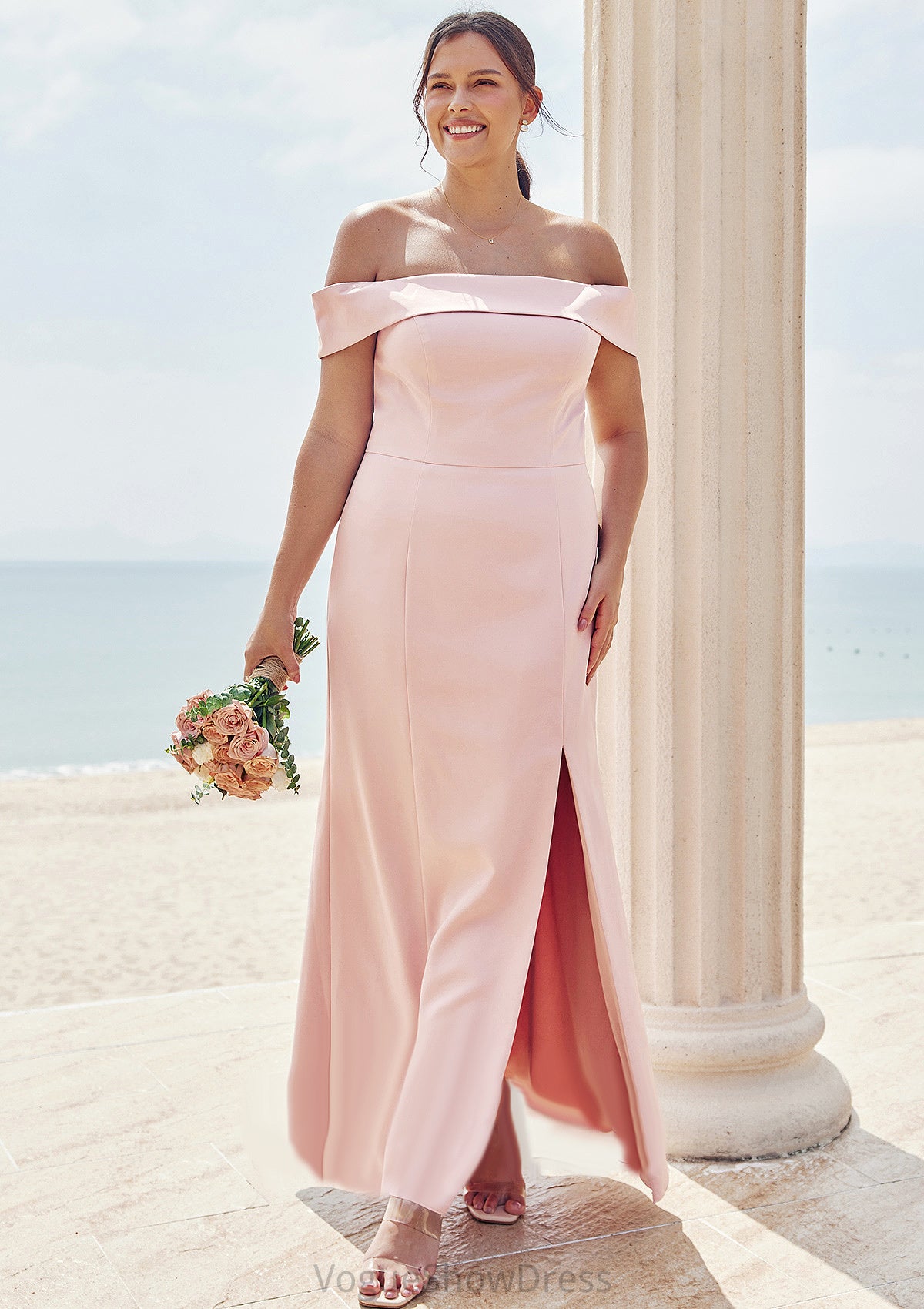 Trumpet/Mermaid Off-the-Shoulder Sleeveless Floor-Length Stretch Crepe Plus Size Bridesmaid Dresses Everleigh DLP0025261