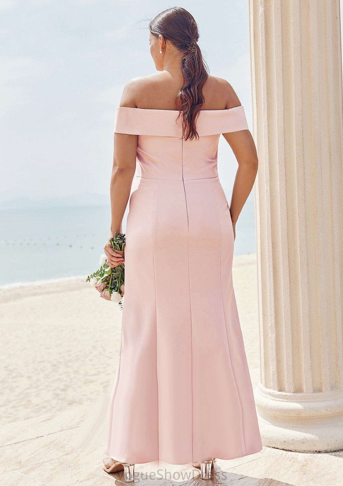 Trumpet/Mermaid Off-the-Shoulder Sleeveless Floor-Length Stretch Crepe Plus Size Bridesmaid Dresses Everleigh DLP0025261