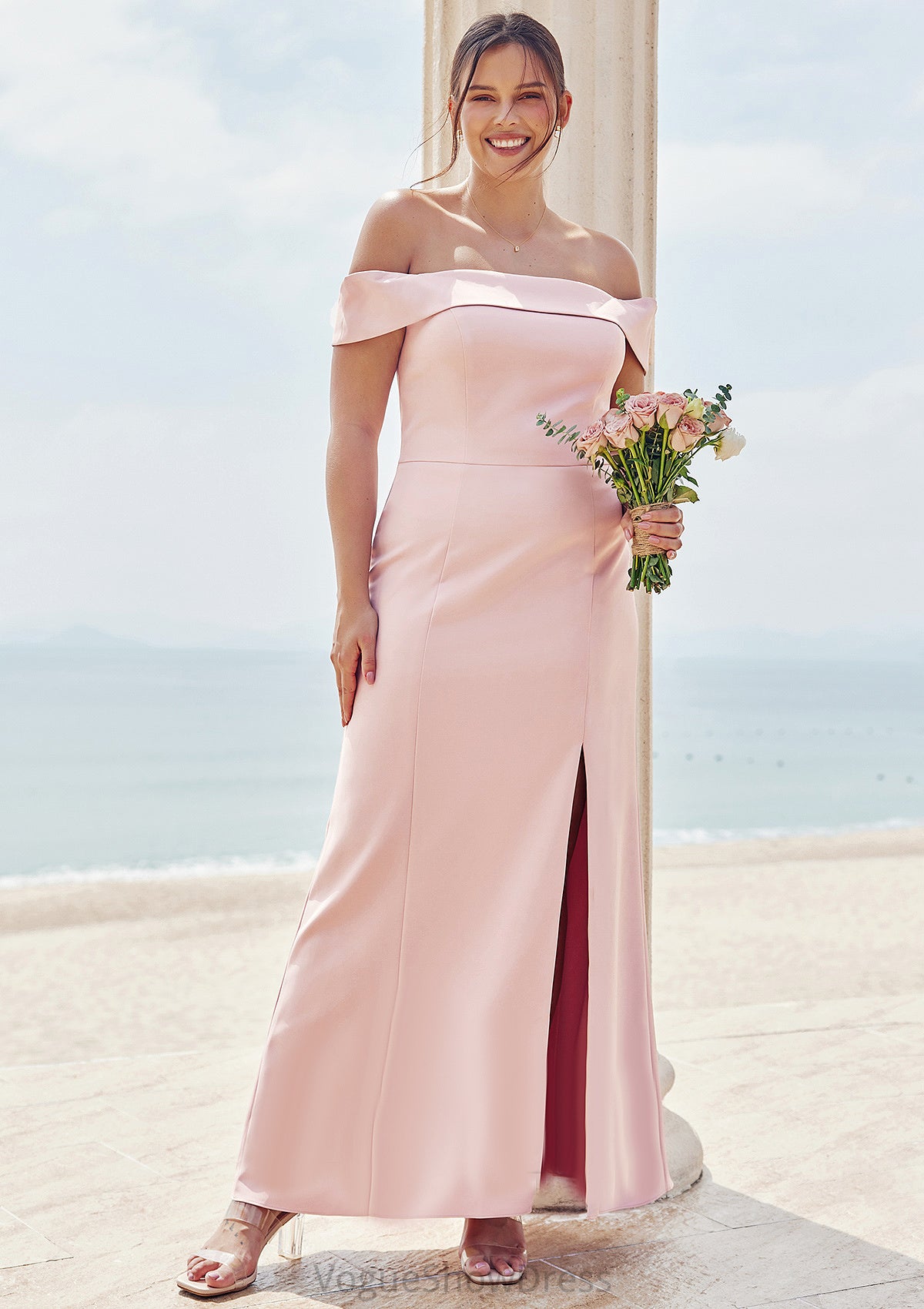 Trumpet/Mermaid Off-the-Shoulder Sleeveless Floor-Length Stretch Crepe Plus Size Bridesmaid Dresses Everleigh DLP0025261