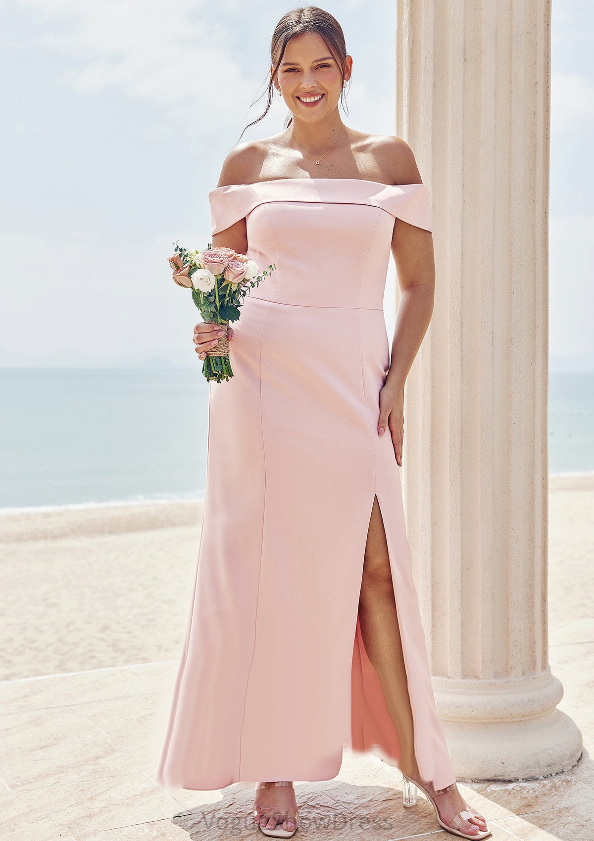 Trumpet/Mermaid Off-the-Shoulder Sleeveless Floor-Length Stretch Crepe Plus Size Bridesmaid Dresses Everleigh DLP0025261