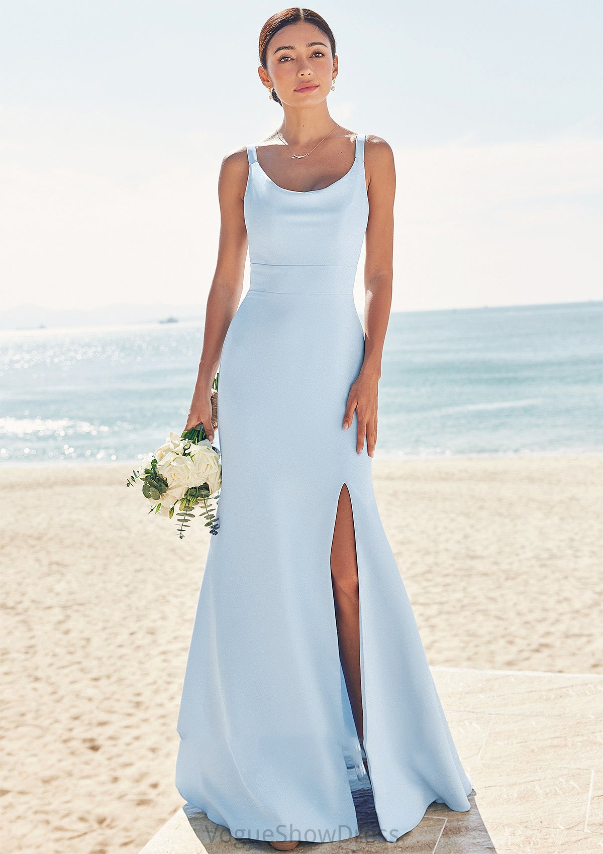 Trumpet/Mermaid Scoop Neck SleevelessFloor-Length Stretch Crepe Bridesmaid Dresses with Split Harley DLP0025271