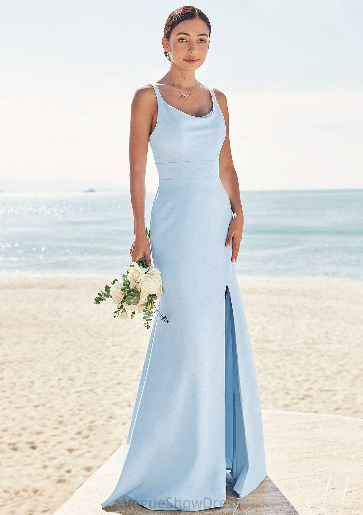 Trumpet/Mermaid Scoop Neck SleevelessFloor-Length Stretch Crepe Bridesmaid Dresses with Split Harley DLP0025271