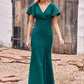 Trumpet/Mermaid V Neck Short Sleeve Stretch Crepe Floor-Length Bridesmaid Dresses with Split Sasha DLP0025273