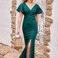 Trumpet/Mermaid V Neck Short Sleeve Stretch Crepe Floor-Length Bridesmaid Dresses with Split Sasha DLP0025273