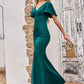 Trumpet/Mermaid V Neck Short Sleeve Stretch Crepe Floor-Length Bridesmaid Dresses with Split Sasha DLP0025273