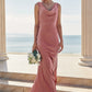 Trumpet/Mermaid Cowl Neck Sleeveless Floor-Length Stretch Satin Bridesmaid Dresses with Sashes Cindy DLP0025281