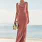 Trumpet/Mermaid Cowl Neck Sleeveless Floor-Length Stretch Satin Bridesmaid Dresses with Sashes Cindy DLP0025281