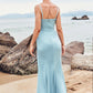 Trumpet/Mermaid Cowl Neck Sleeveless Floor-Length Stretch Satin Bridesmaid Dresses with Pleated Split Hillary DLP0025283