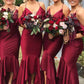 Sleeveless V Neck Asymmetrical Trumpet/Mermaid Charmeuse Bridesmaid Dresseses With Ruffles Kenya DLP0025305