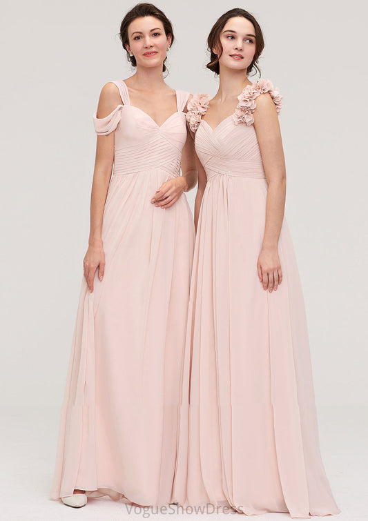 Sweetheart Sleeveless A-line/Princess Chiffon Long/Floor-Length Bridesmaid Dresses With Pleated Shoulder Flower Lyla DLP0025315