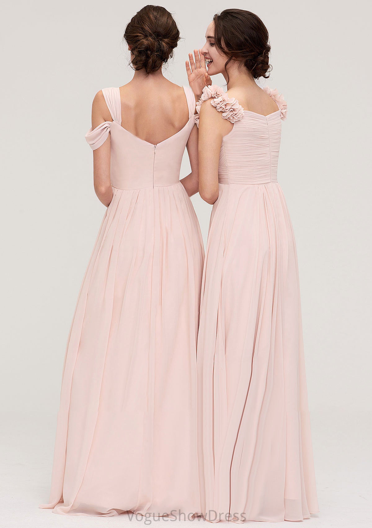 Sweetheart Sleeveless A-line/Princess Chiffon Long/Floor-Length Bridesmaid Dresses With Pleated Shoulder Flower Lyla DLP0025315