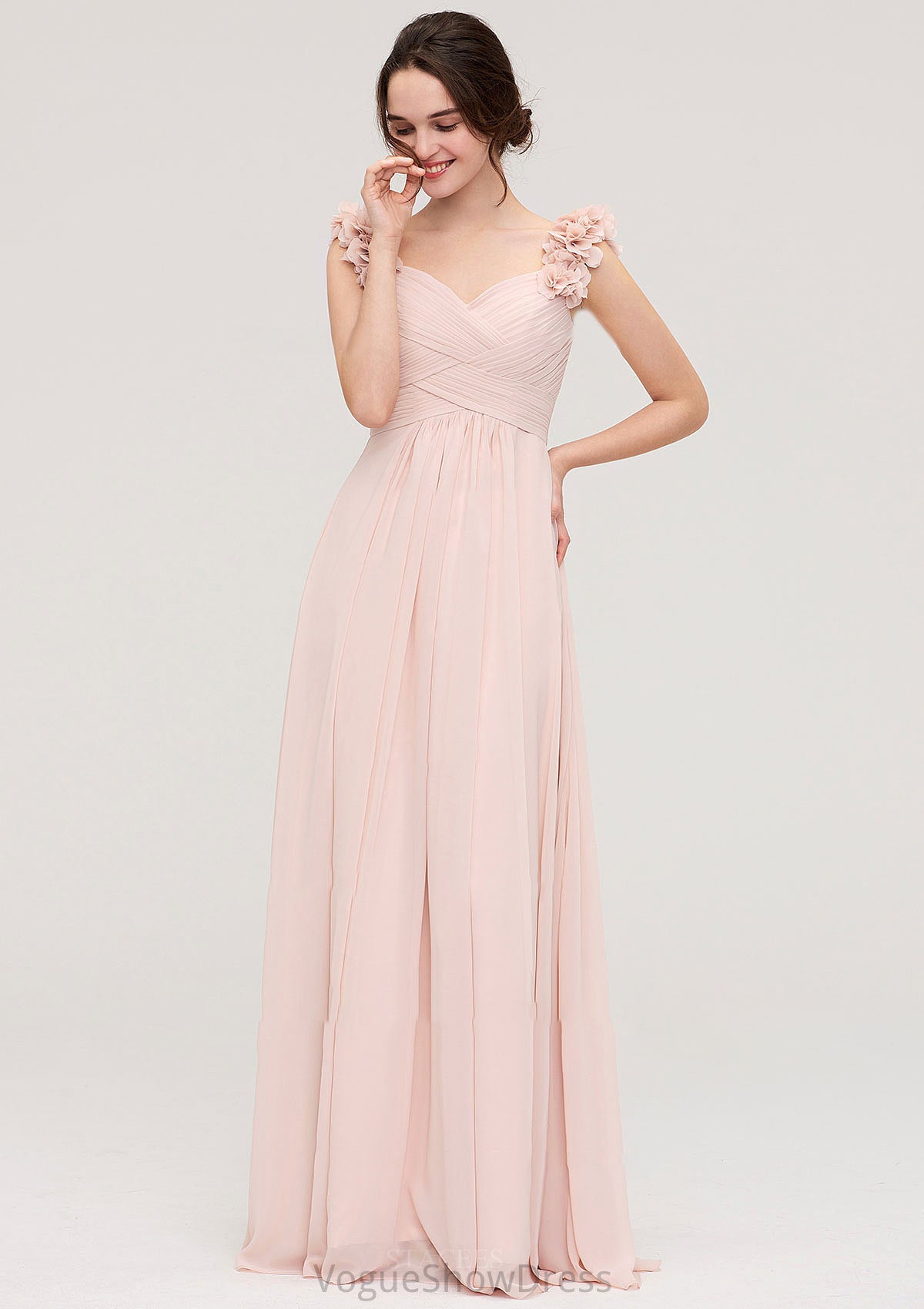 Sweetheart Sleeveless A-line/Princess Chiffon Long/Floor-Length Bridesmaid Dresses With Pleated Shoulder Flower Lyla DLP0025315