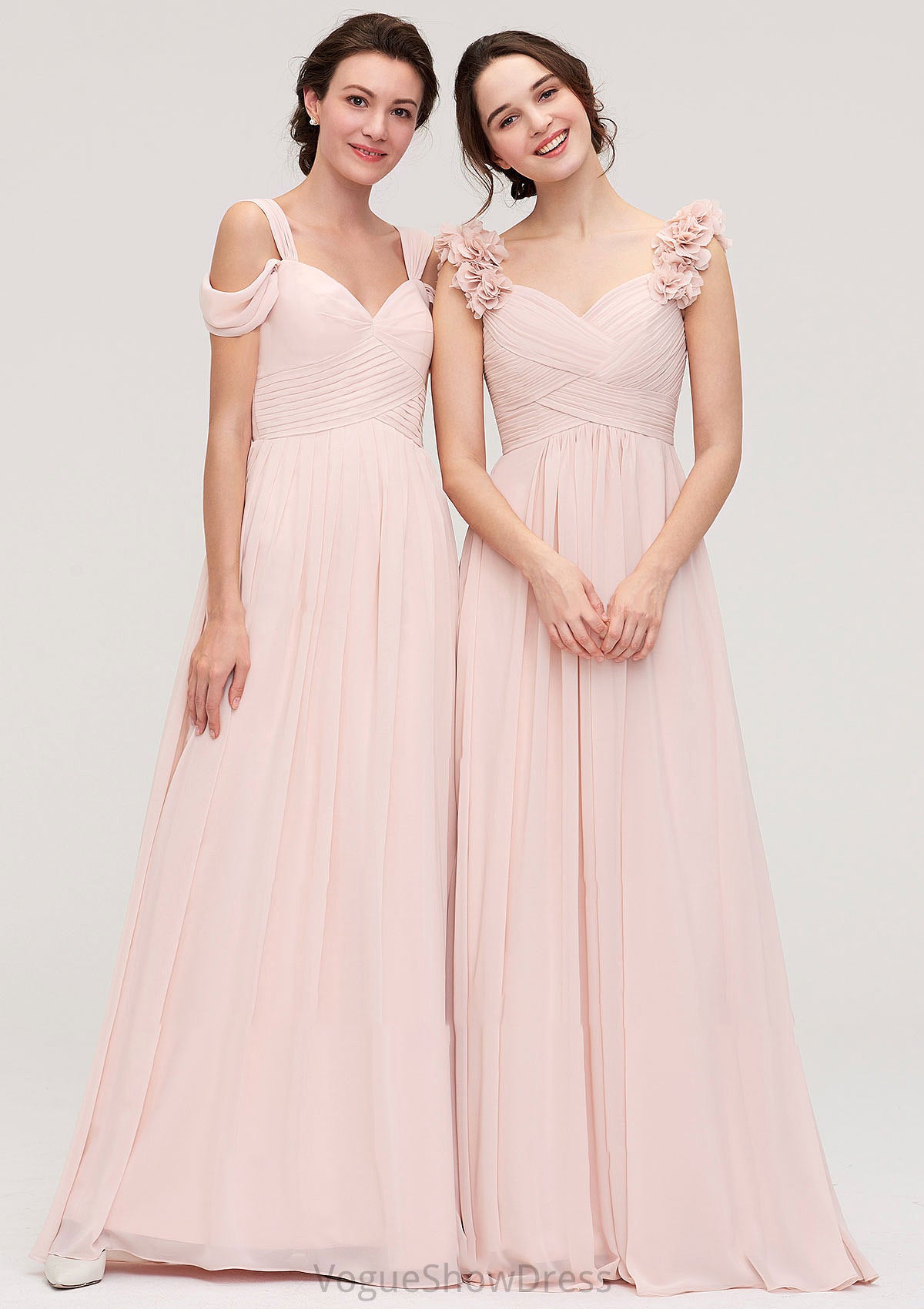 Sweetheart Sleeveless A-line/Princess Chiffon Long/Floor-Length Bridesmaid Dresses With Pleated Shoulder Flower Lyla DLP0025315