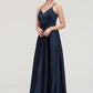 V Neck Sleeveless Long/Floor-Length Satin A-line/Princess Bridesmaid Dresseses Renee DLP0025345