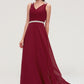 V Neck Sleeveless Chiffon A-line/Princess Long/Floor-Length Bridesmaid Dresseses With Waistband Beading Pleated Lacey DLP0025355