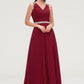 V Neck Sleeveless Chiffon A-line/Princess Long/Floor-Length Bridesmaid Dresseses With Waistband Beading Pleated Lacey DLP0025355