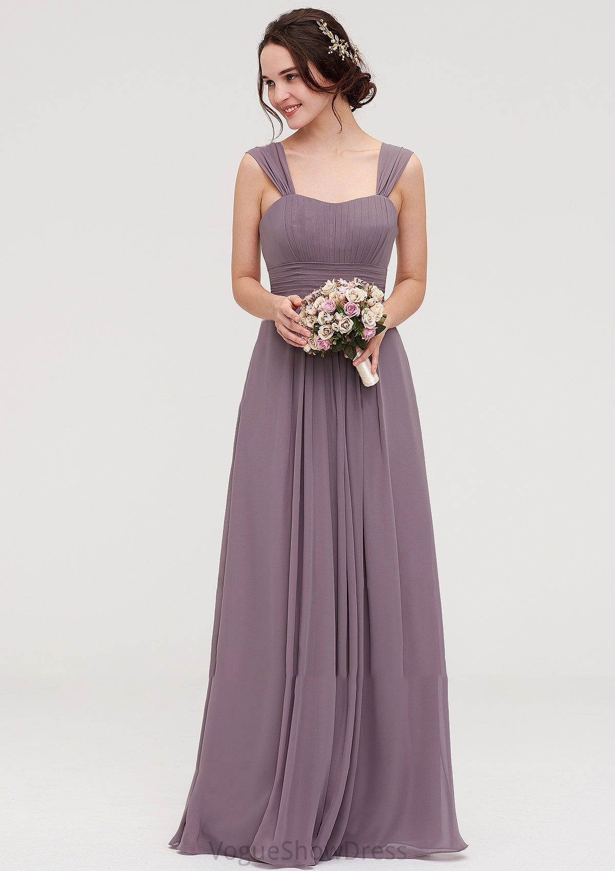 Square Neckline Sleeveless Chiffon Long/Floor-Length A-line/Princess Bridesmaid Dresses With Pleated Taryn DLP0025356