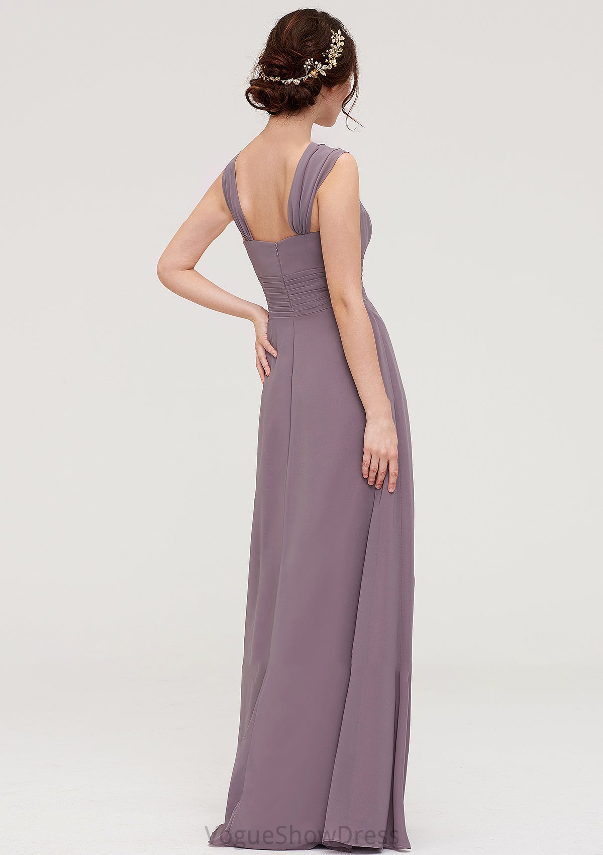 Square Neckline Sleeveless Chiffon Long/Floor-Length A-line/Princess Bridesmaid Dresses With Pleated Taryn DLP0025356