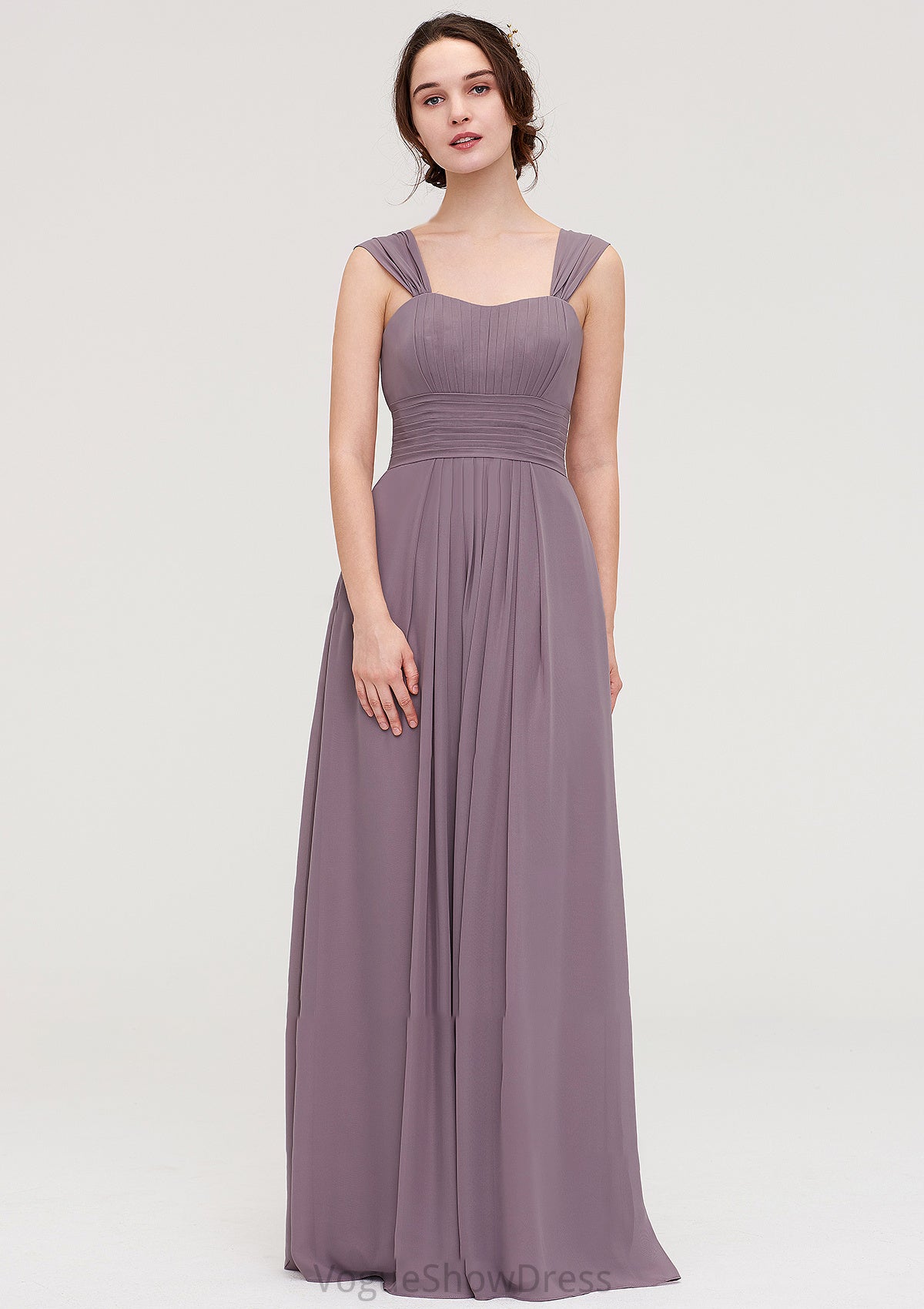 Square Neckline Sleeveless Chiffon Long/Floor-Length A-line/Princess Bridesmaid Dresses With Pleated Taryn DLP0025356