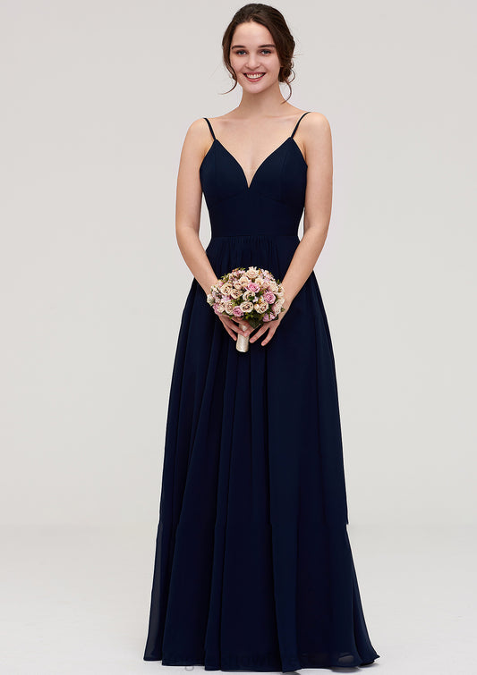 Sleeveless V Neck A-line/Princess Chiffon Long/Floor-Length Bridesmaid Dresseses With Pleated Harriet DLP0025357