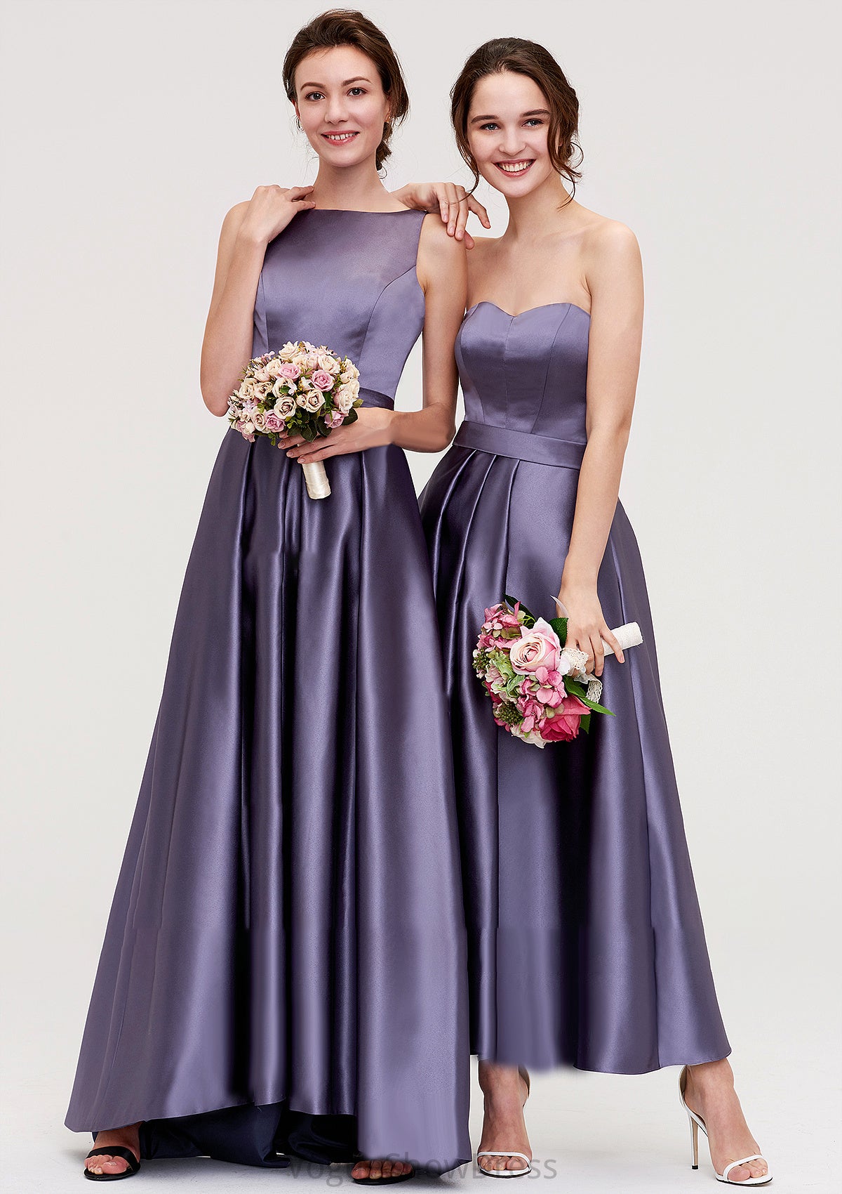 Sweetheart Sleeveless A-line/Princess Satin Ankle-Length Bridesmaid Dresses With Pleated Jaelynn DLP0025408