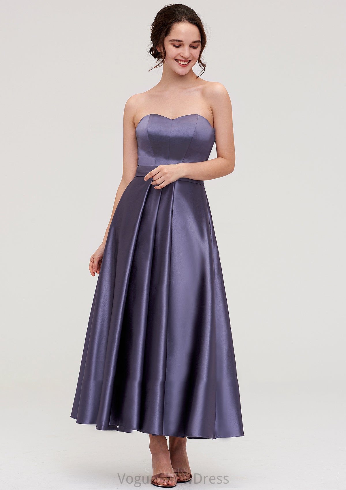 Sweetheart Sleeveless A-line/Princess Satin Ankle-Length Bridesmaid Dresses With Pleated Jaelynn DLP0025408