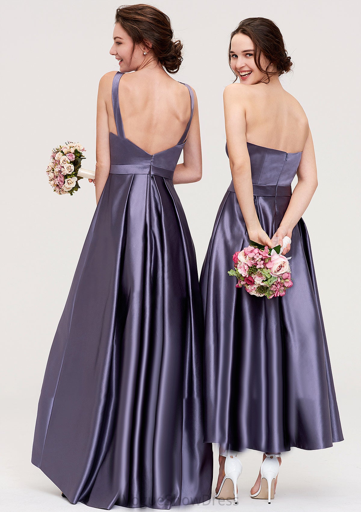 Sweetheart Sleeveless A-line/Princess Satin Ankle-Length Bridesmaid Dresses With Pleated Jaelynn DLP0025408