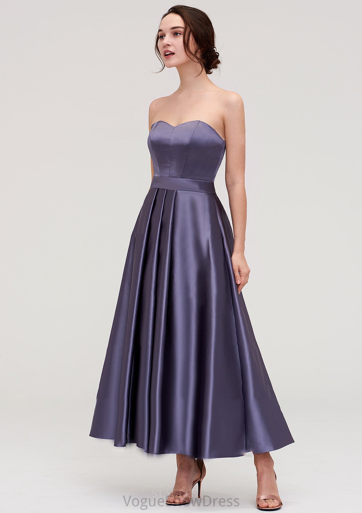 Sweetheart Sleeveless A-line/Princess Satin Ankle-Length Bridesmaid Dresses With Pleated Jaelynn DLP0025408