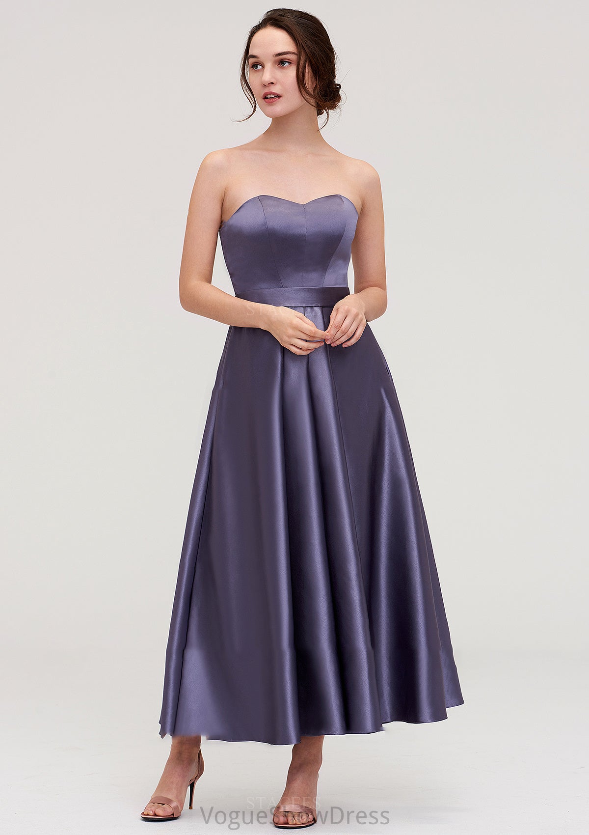 Sweetheart Sleeveless A-line/Princess Satin Ankle-Length Bridesmaid Dresses With Pleated Jaelynn DLP0025408