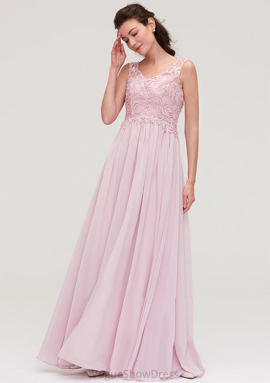 Sleeveless V Neck A-line/Princess Chiffon Long/Floor-Length Bridesmaid Dresseses With Beading Appliqued Regina DLP0025410