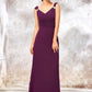 V Neck Sleeveless Long/Floor-Length Sheath/Column Chiffon Bridesmaid Dresses With Sashes Pleated Beading Makaila DLP0025412