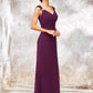 V Neck Sleeveless Long/Floor-Length Sheath/Column Chiffon Bridesmaid Dresses With Sashes Pleated Beading Makaila DLP0025412