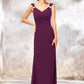 V Neck Sleeveless Long/Floor-Length Sheath/Column Chiffon Bridesmaid Dresses With Sashes Pleated Beading Makaila DLP0025412