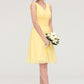 V Neck Sleeveless A-line/Princess Chiffon Knee-Length Bridesmaid Dresses With Pleated Cara DLP0025414