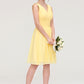 V Neck Sleeveless A-line/Princess Chiffon Knee-Length Bridesmaid Dresses With Pleated Cara DLP0025414