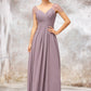 V Neck Long/Floor-Length Chiffon A-line/Princess Bridesmaid Dresses With Pleated Beading Elle DLP0025416