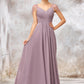 V Neck Long/Floor-Length Chiffon A-line/Princess Bridesmaid Dresses With Pleated Beading Elle DLP0025416